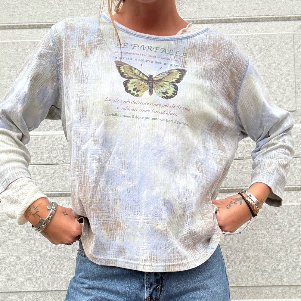 Y2K Butterfly 3 Quarter Tee Sz XL